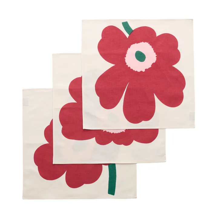Unikko kangasservietti - Off white-cranberry-rose, 45x45 cm, 3 kpl - Marimekko
