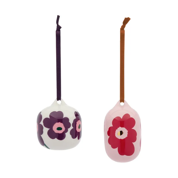 Unikko koristeornamentti - Pink-karpalo-valkoinen-luumu, 2 kpl - Marimekko