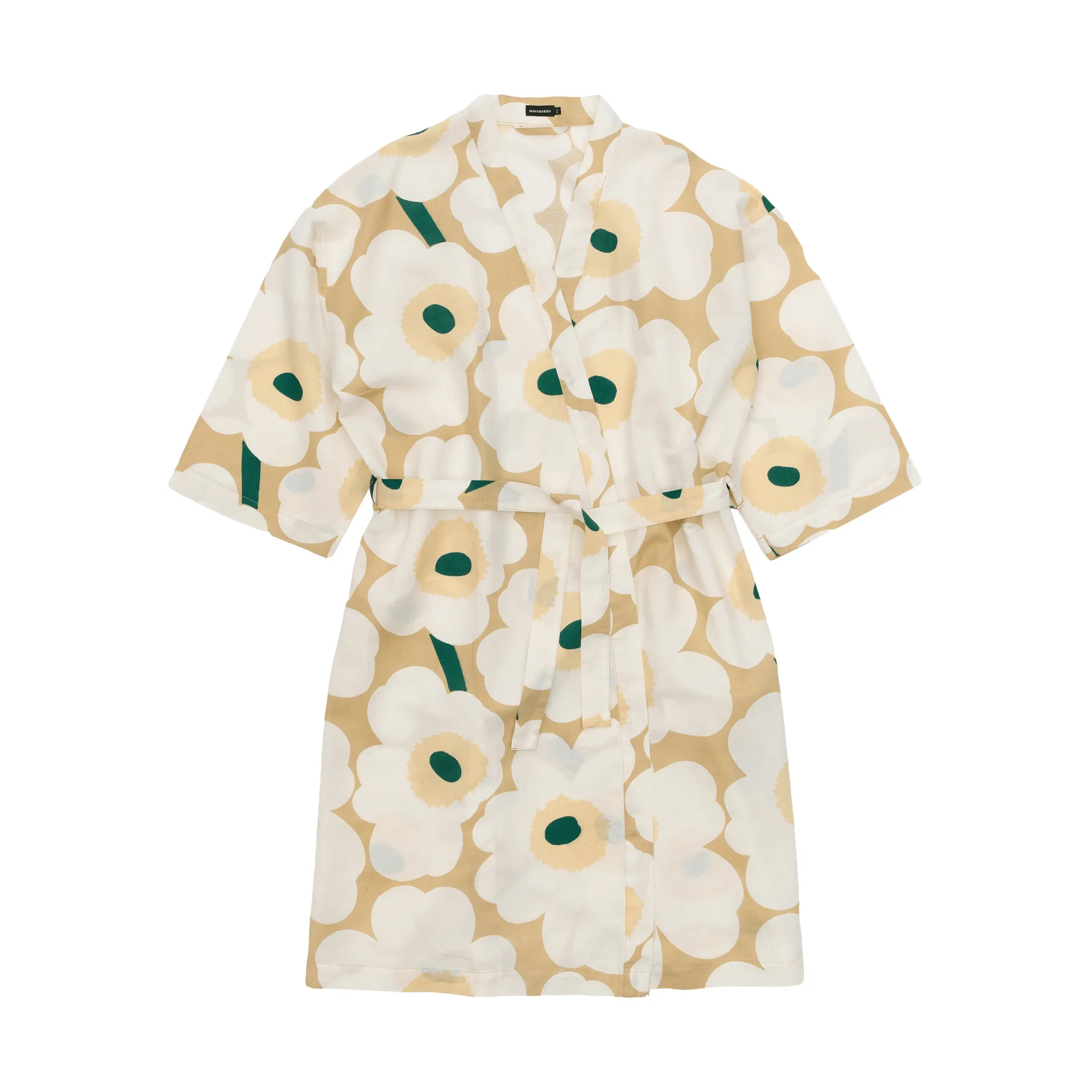 Unikko kylpytakki S/M, Sand-off white-hay-emerald Marimekko