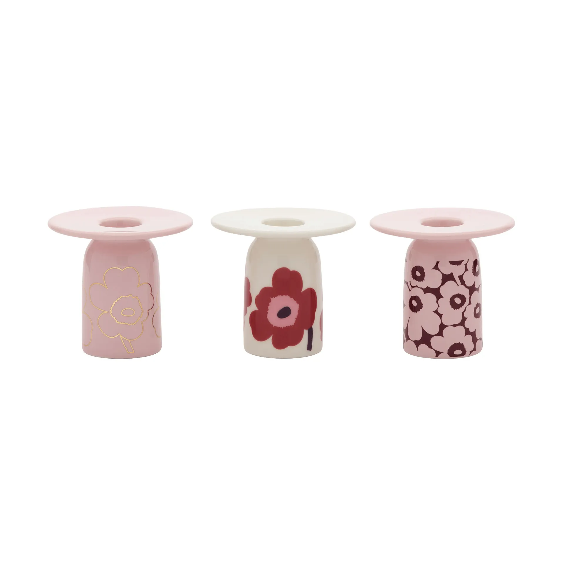 Unikko kynttilänjalka, Pink-white-burgundy-gold, 3 osaa Marimekko