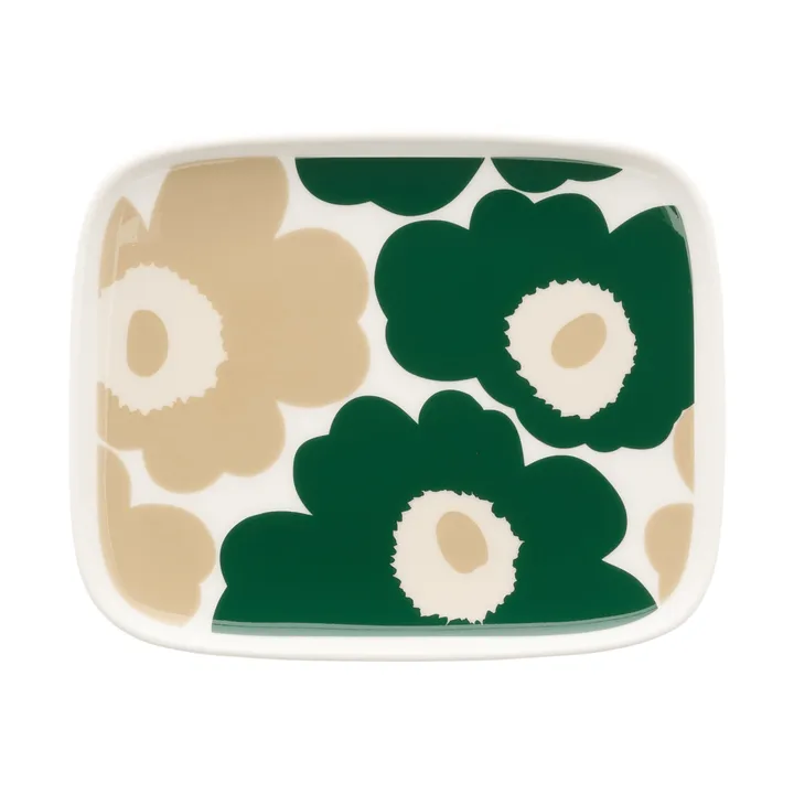 Unikko lautanen 12x15 cm - White-dark green-beige-light sand - Marimekko
