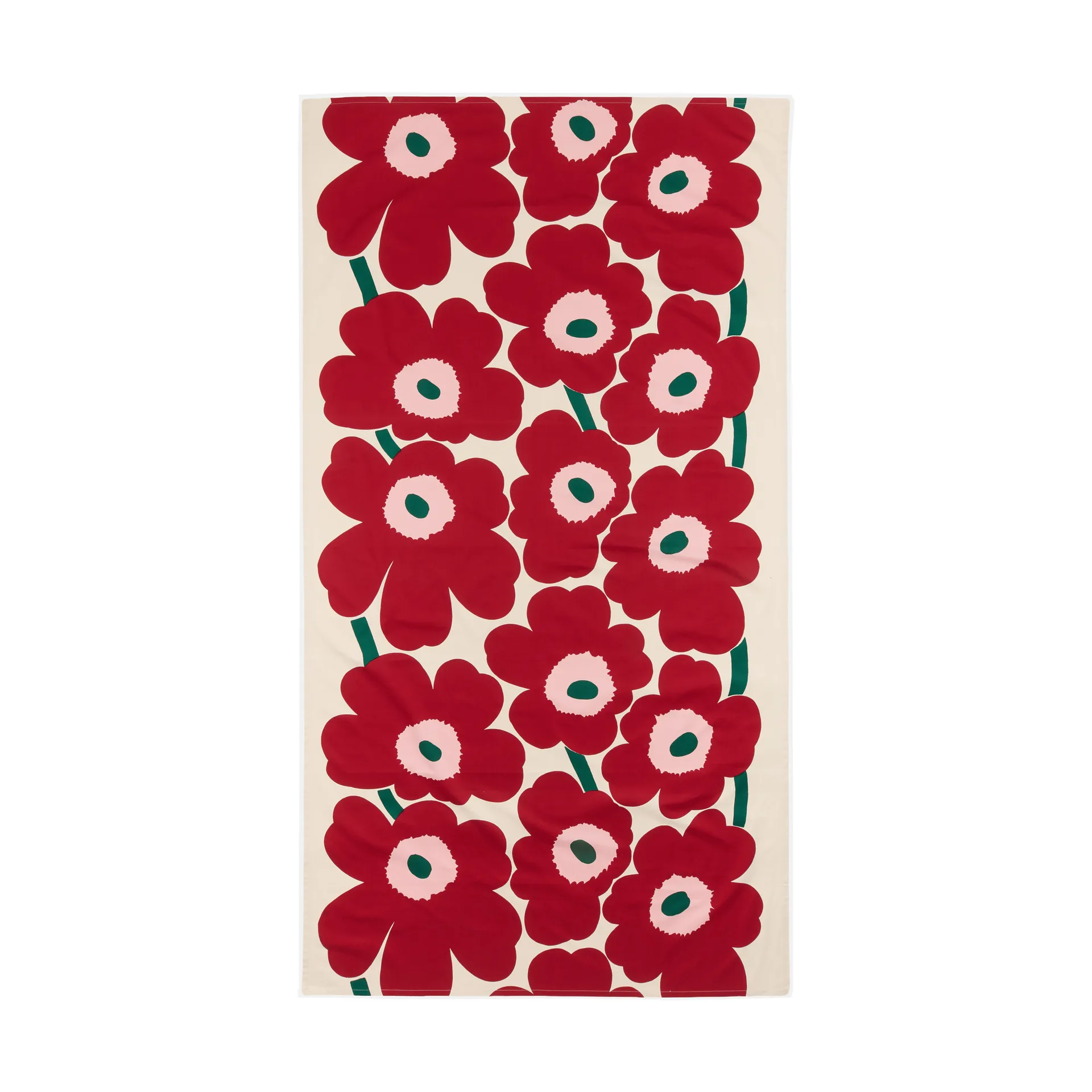 Marimekko Unikko pöytäliina Off white-cranberry-ruusu, 135x250 cm