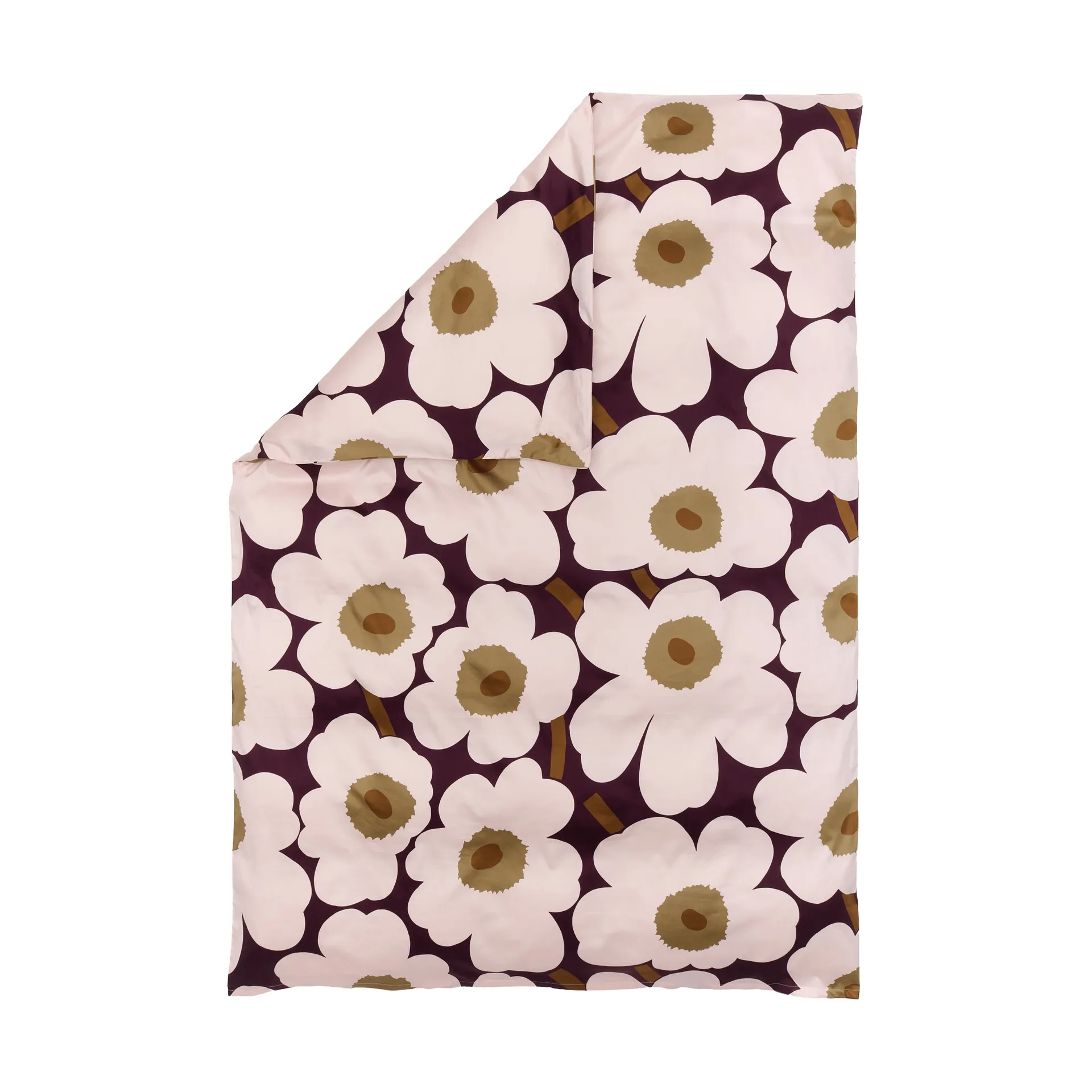 Marimekko Unikko-pussilakana satiinia 150x210 cm Plum-pink-elmwood-toffee