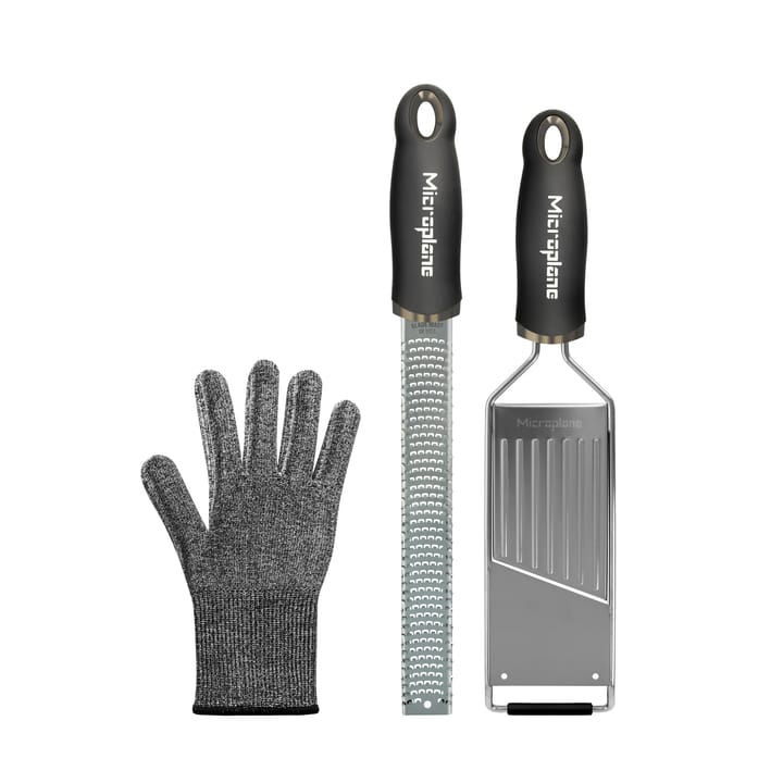Gourmet-raastinsetti suojakäsineellä 3 osaa - Ruostumaton teräs - Microplane