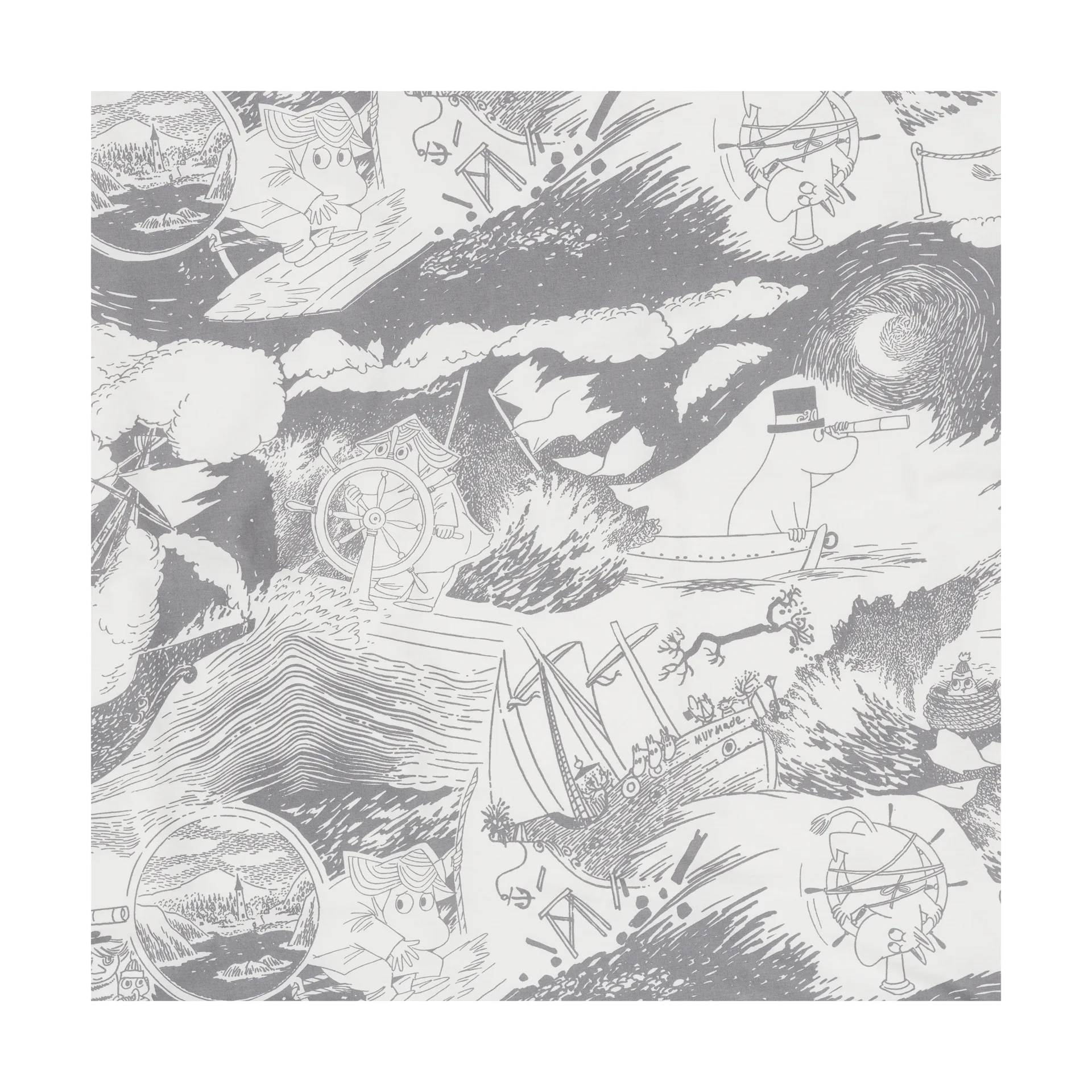 Muumi pussilakanasetti 150 x 210 cm, Purjehdus, harmaa Moomin Arabia
