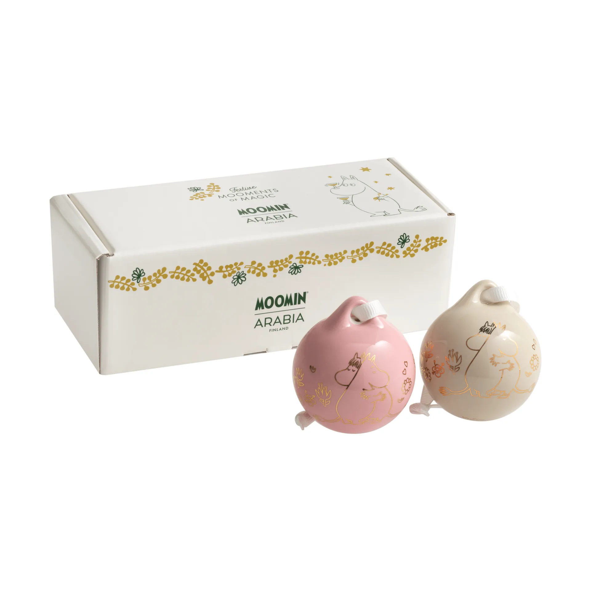 Rakkaus Moomin-joulupallo, Kulta, 5 cm, 2 kpl Moomin Arabia