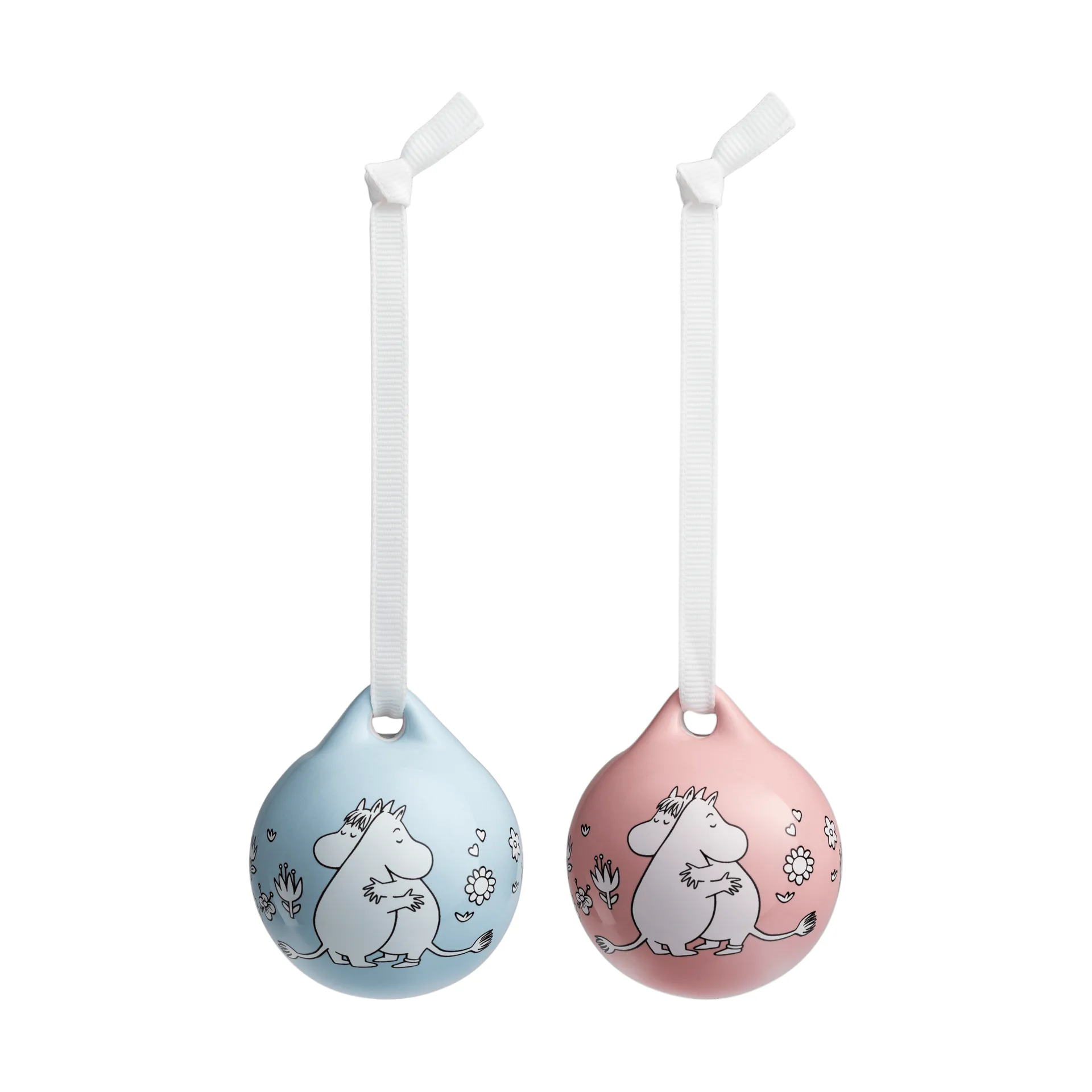 Rakkaus Moomin-joulupallo, Vaaleanpunainen-sininen, 5 cm, 2 kpl Moomin Arabia