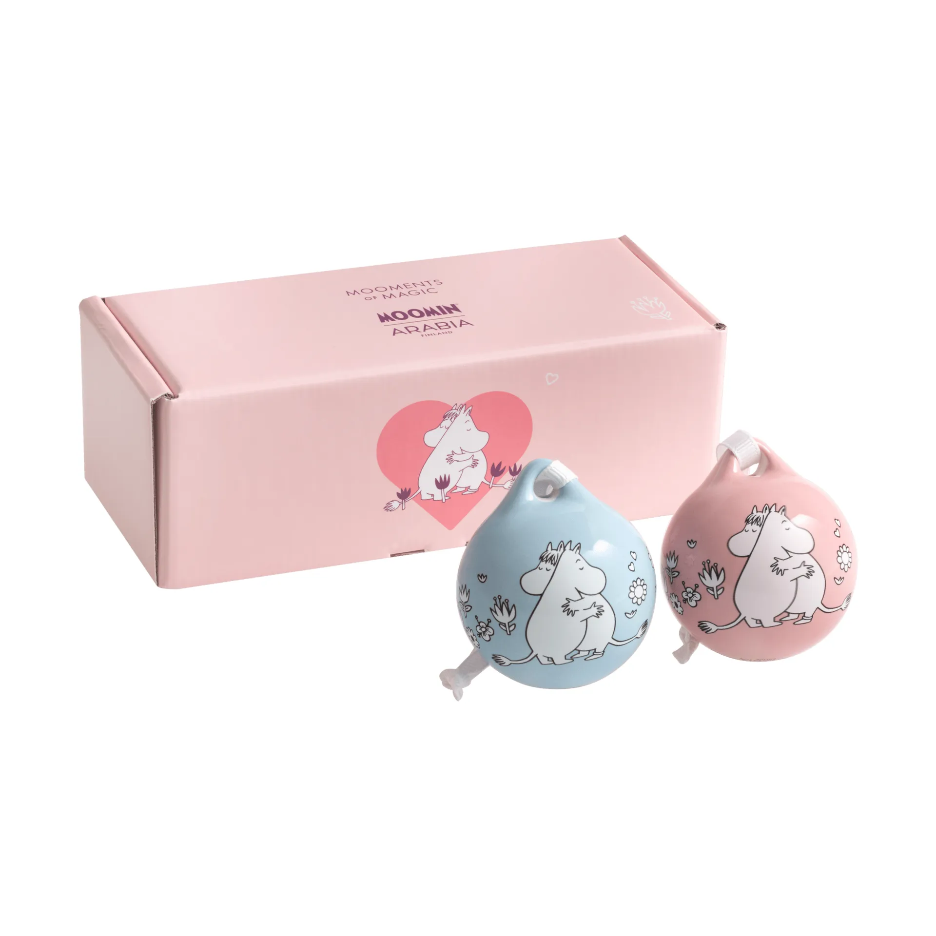 Rakkaus Moomin-joulupallo, Vaaleanpunainen-sininen, 5 cm, 2 kpl Moomin Arabia