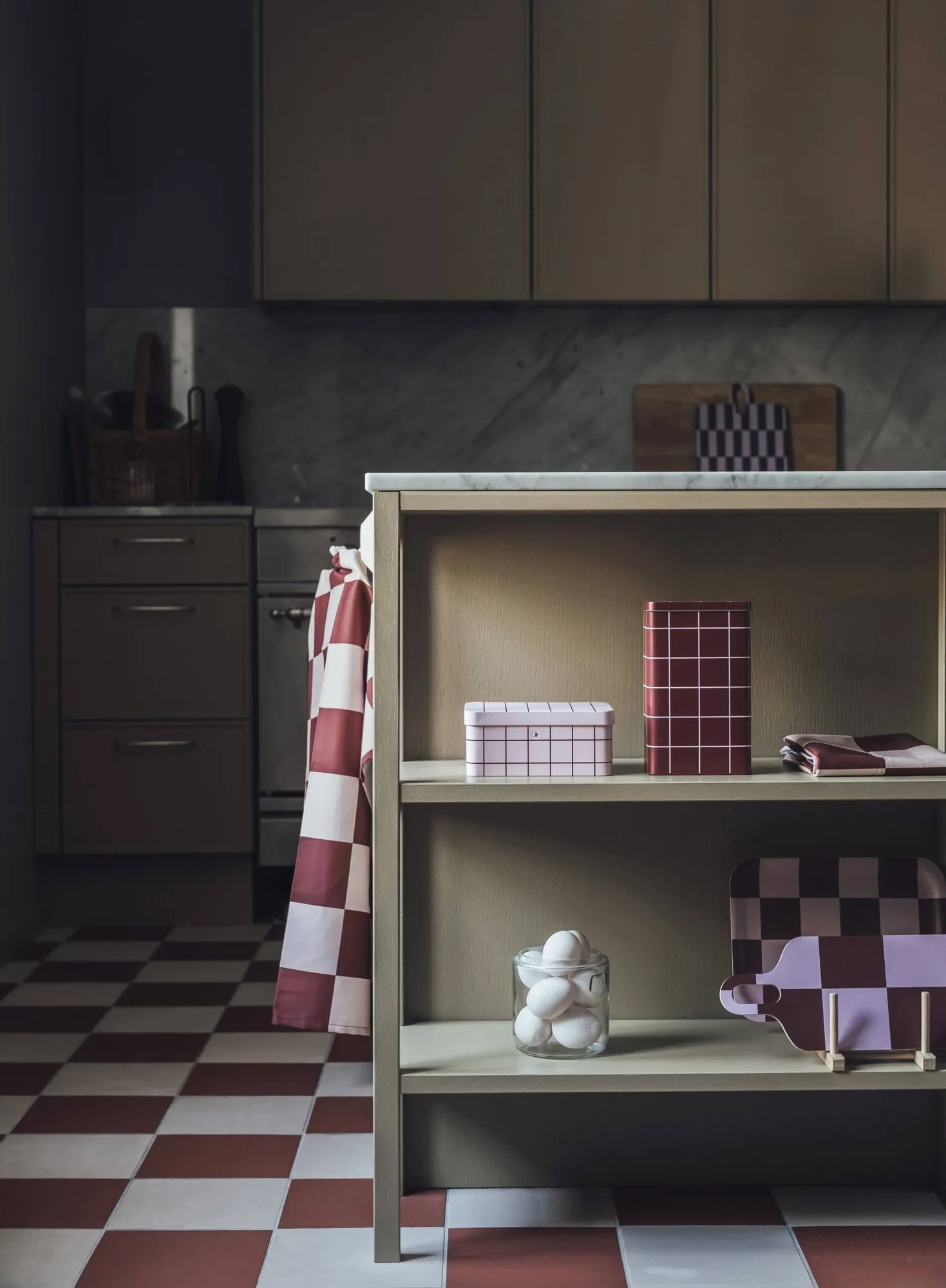 Checks & Stripes keittiöpyyhe, Brown-pink, 50x65cm Muurla