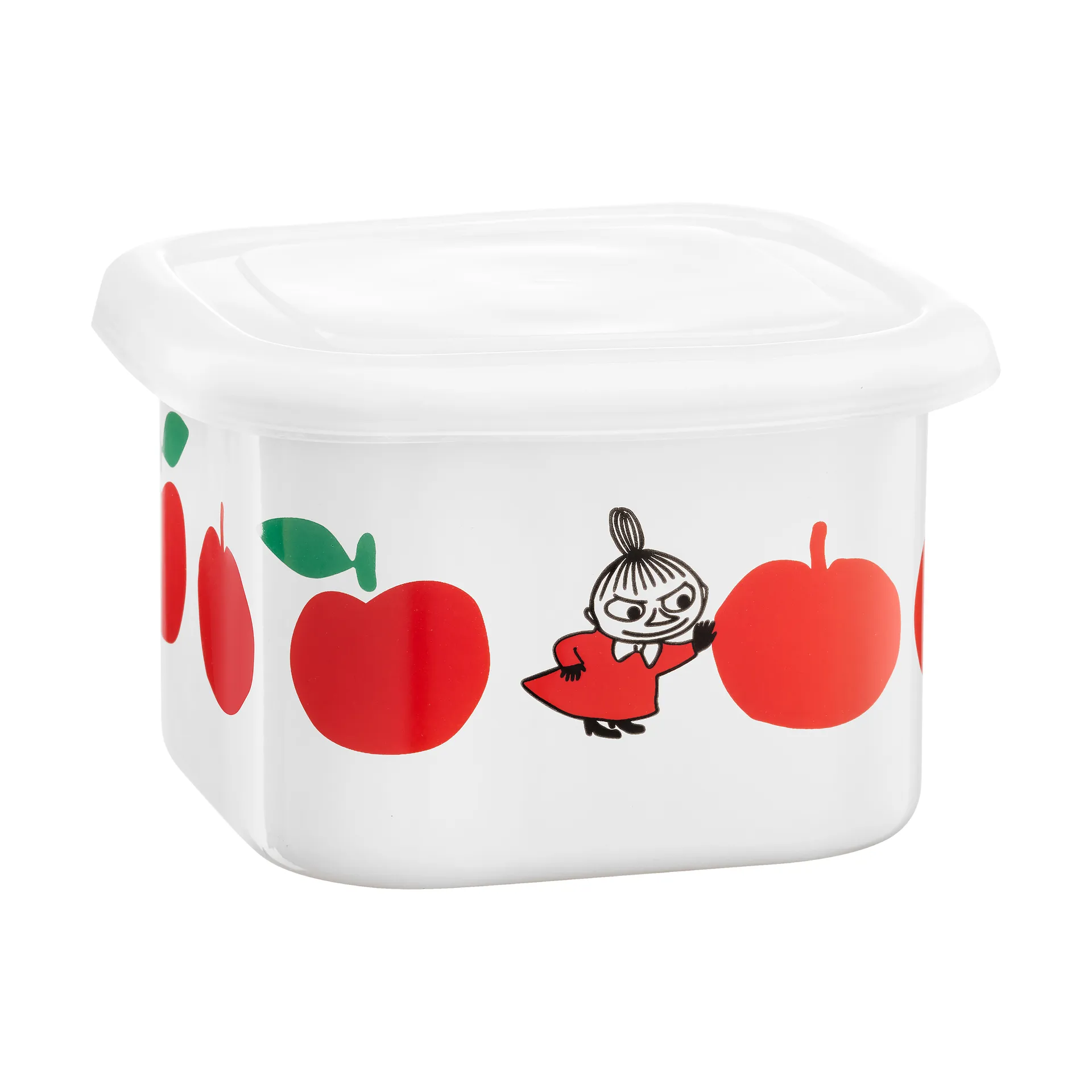 Mumin emalipurkki kannella 0,67 L, Joyfull Apples-punainen Muurla