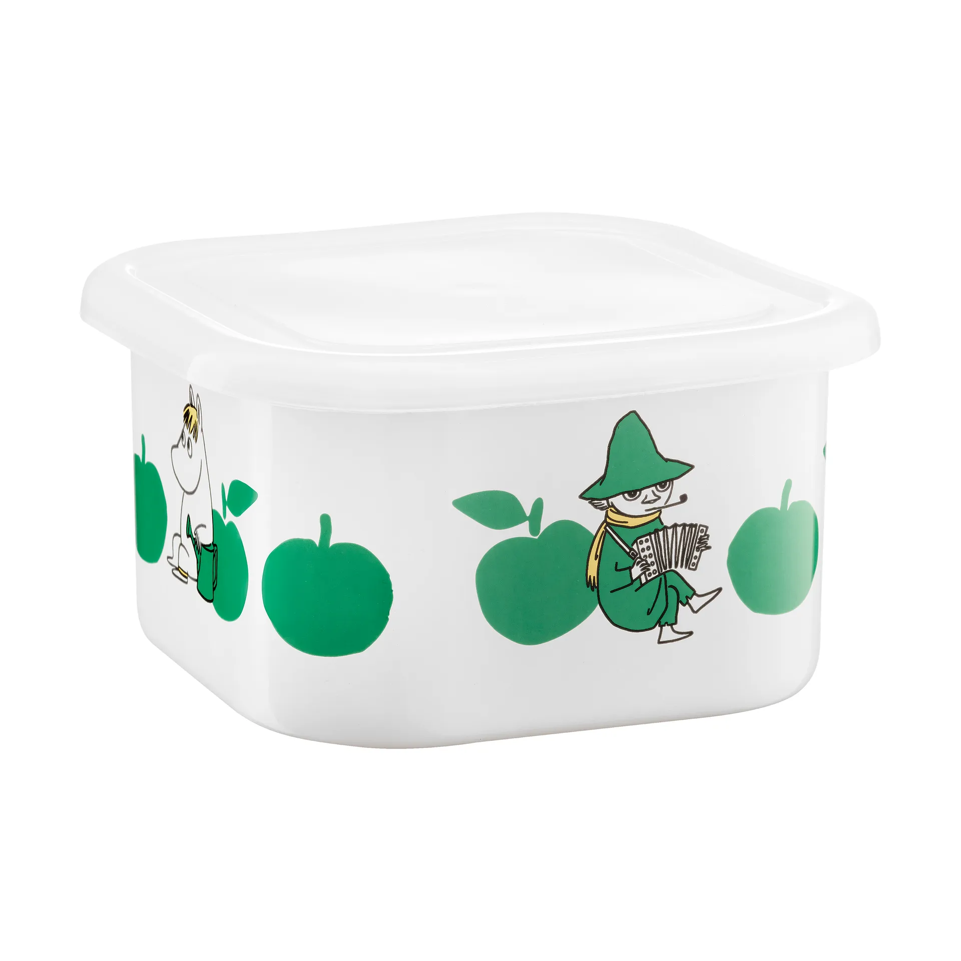 Mumin emalipurkki kannella 1,5 L, Joyfull Apples vihreä Muurla
