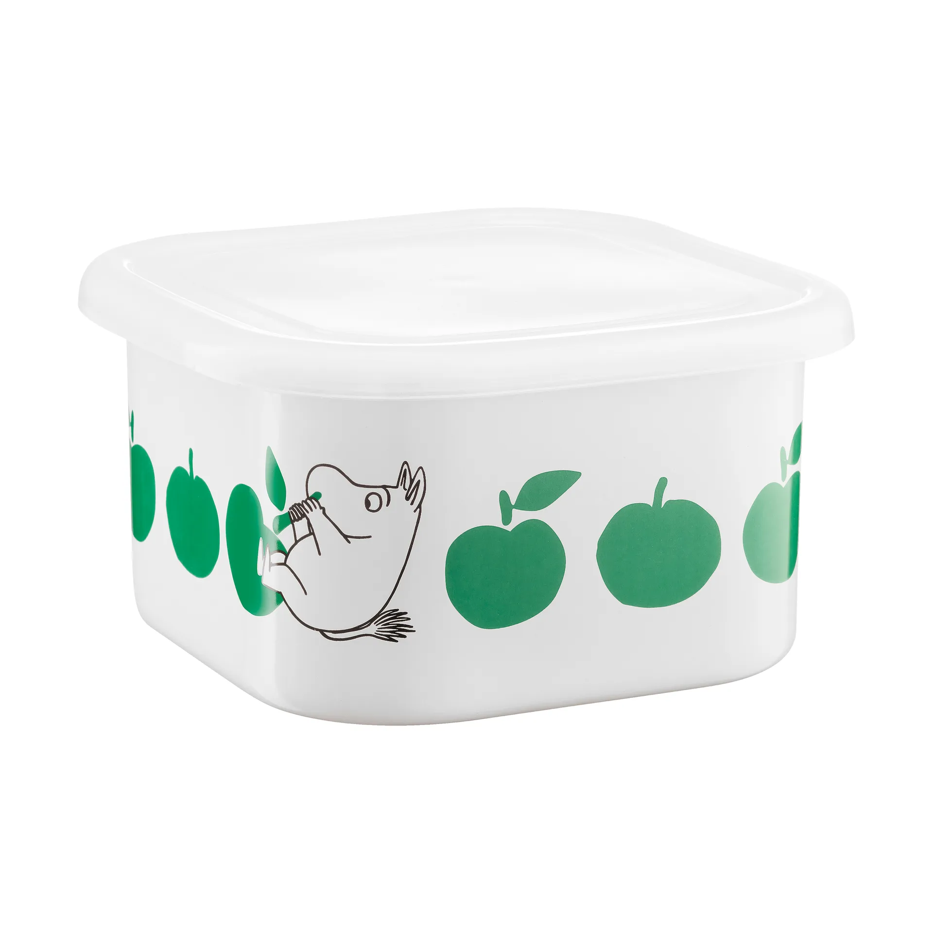Mumin emalipurkki kannella 1,5 L, Joyfull Apples vihreä Muurla