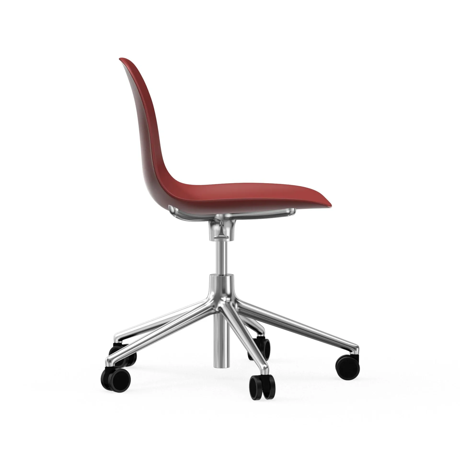 Form pyörivä tuoli, 5W työtuoli, Punainen, alumiini, pyörät Normann Copenhagen