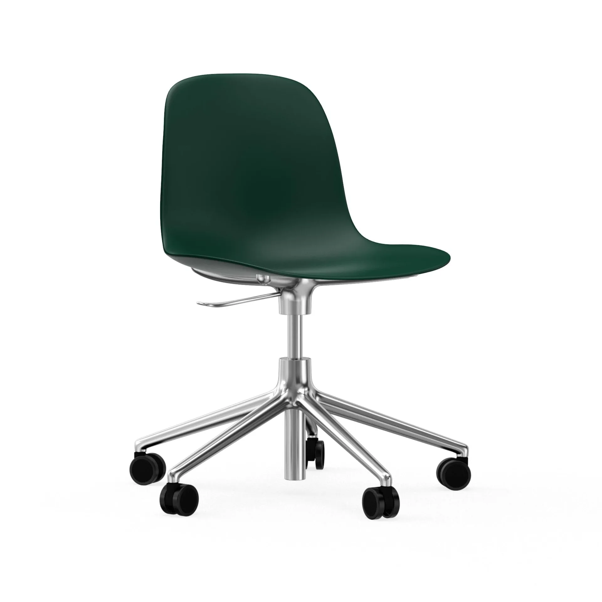 Form pyörivä tuoli, 5W työtuoli, Vihreä, alumiini, pyörät Normann Copenhagen