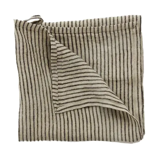 Olsson & Jensen Stripe keittiöpyyhe pellavaa 45x65 cm Musta-hiekka