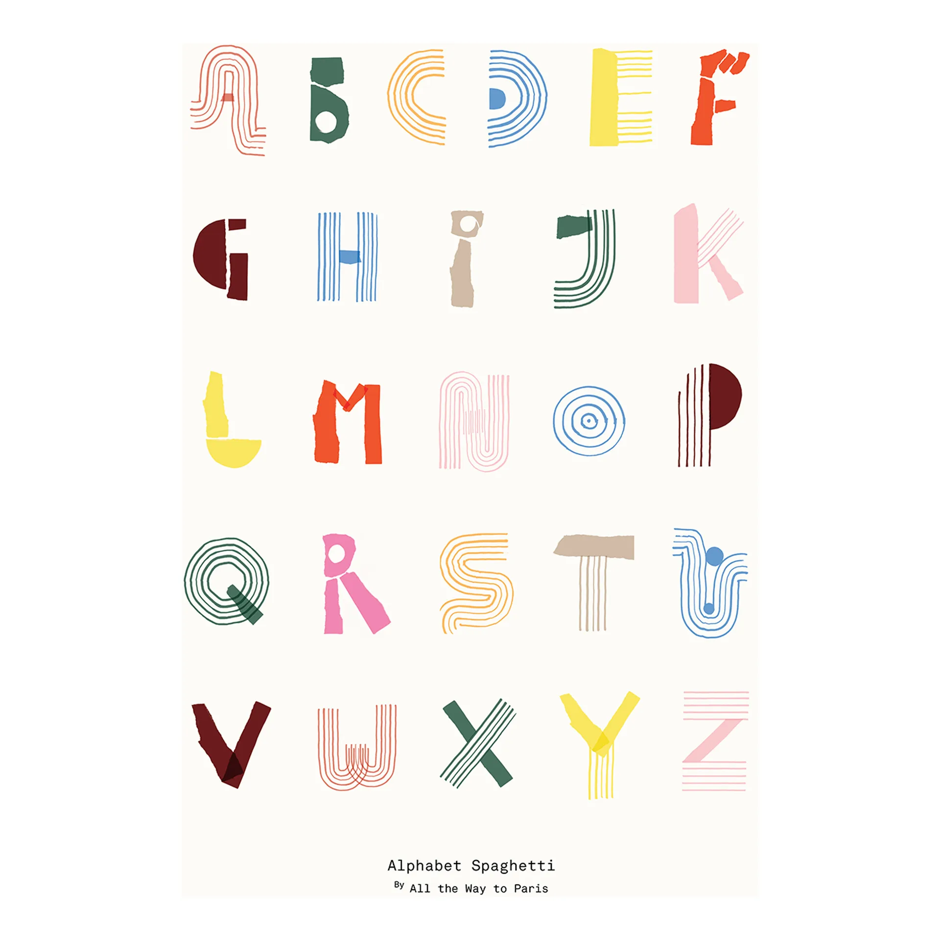 Alphabet Spaghetti ENG Multi-colour -juliste, 50x70 cm Paper Collective
