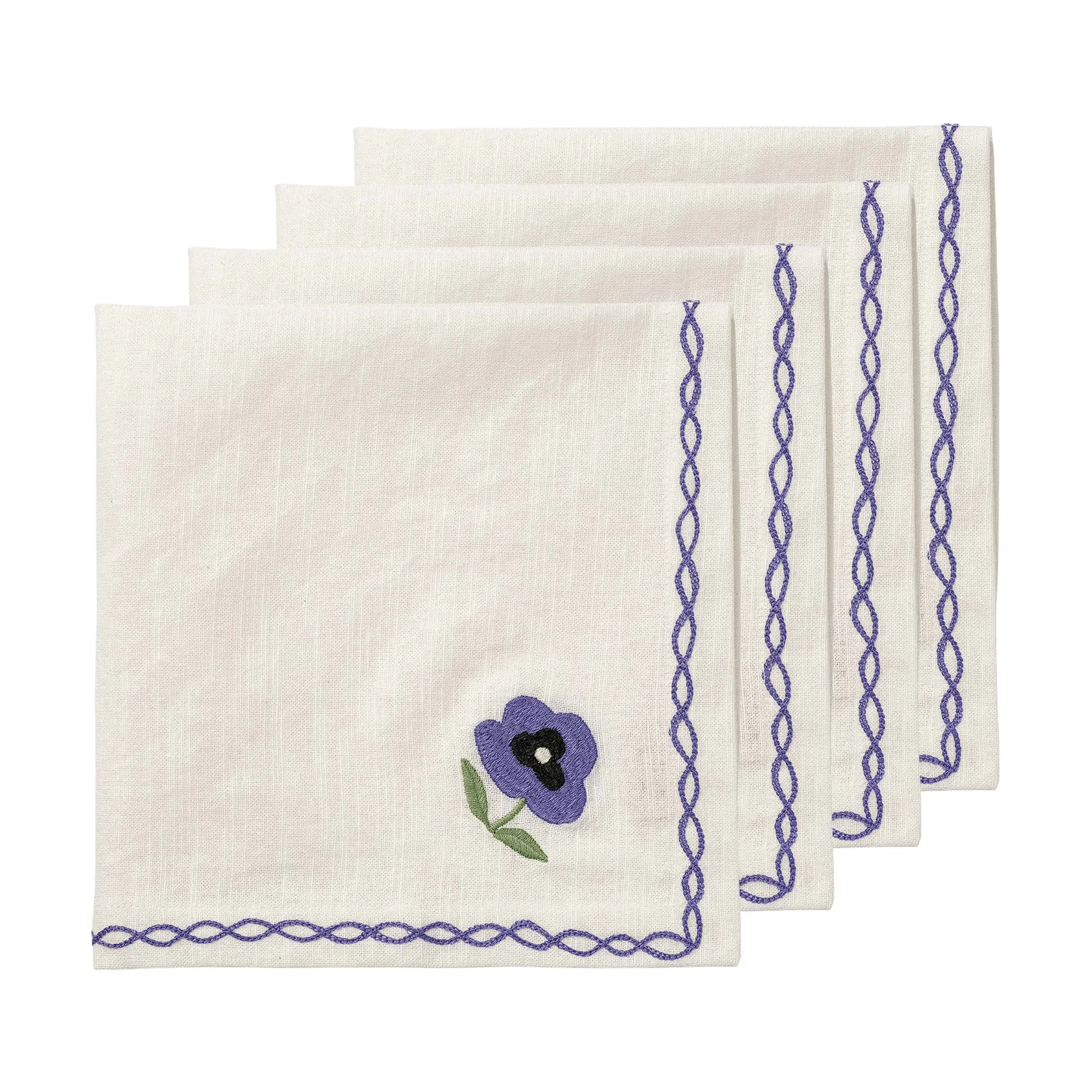 Madelen Möllard Pansy puuvillalautasliina, Sininen, 4-pack, 45x45 cm Pick a Poppy