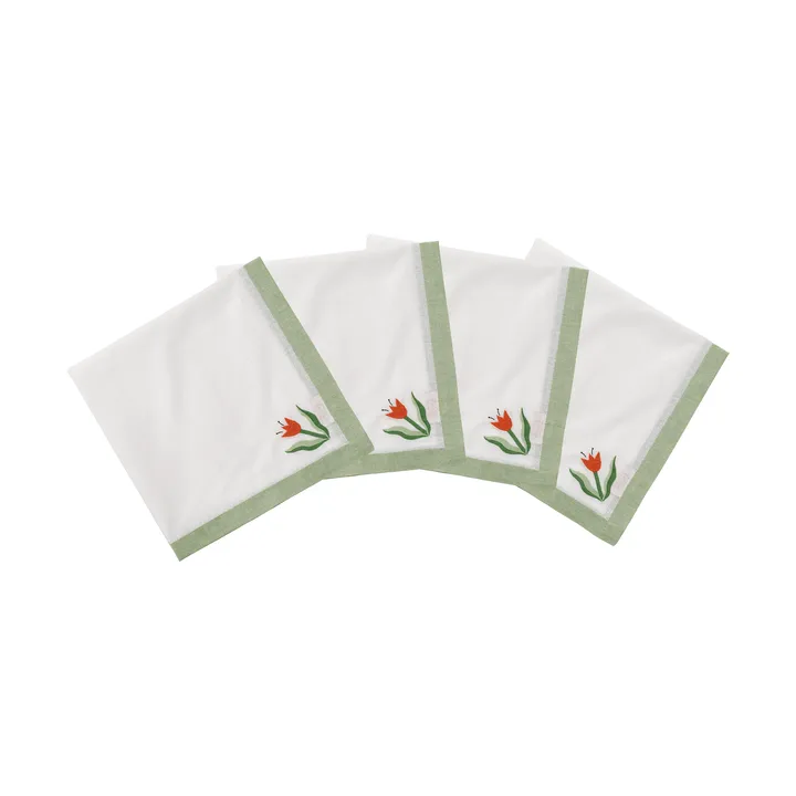 Madelen Möllard Tulip puuvillalautasliina - Vaaleanvihreä, 4-pack, 45x45 cm - Pick a Poppy