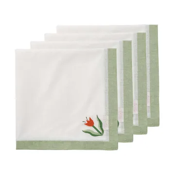 Madelen Möllard Tulip puuvillalautasliina - Vaaleanvihreä, 4-pack, 45x45 cm - Pick a Poppy