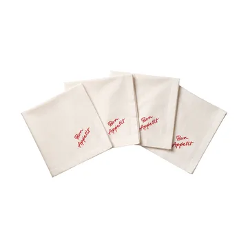 Quote-puuvillalautasliina - Punainen, 4-pack, 45x45 cm - Pick a Poppy