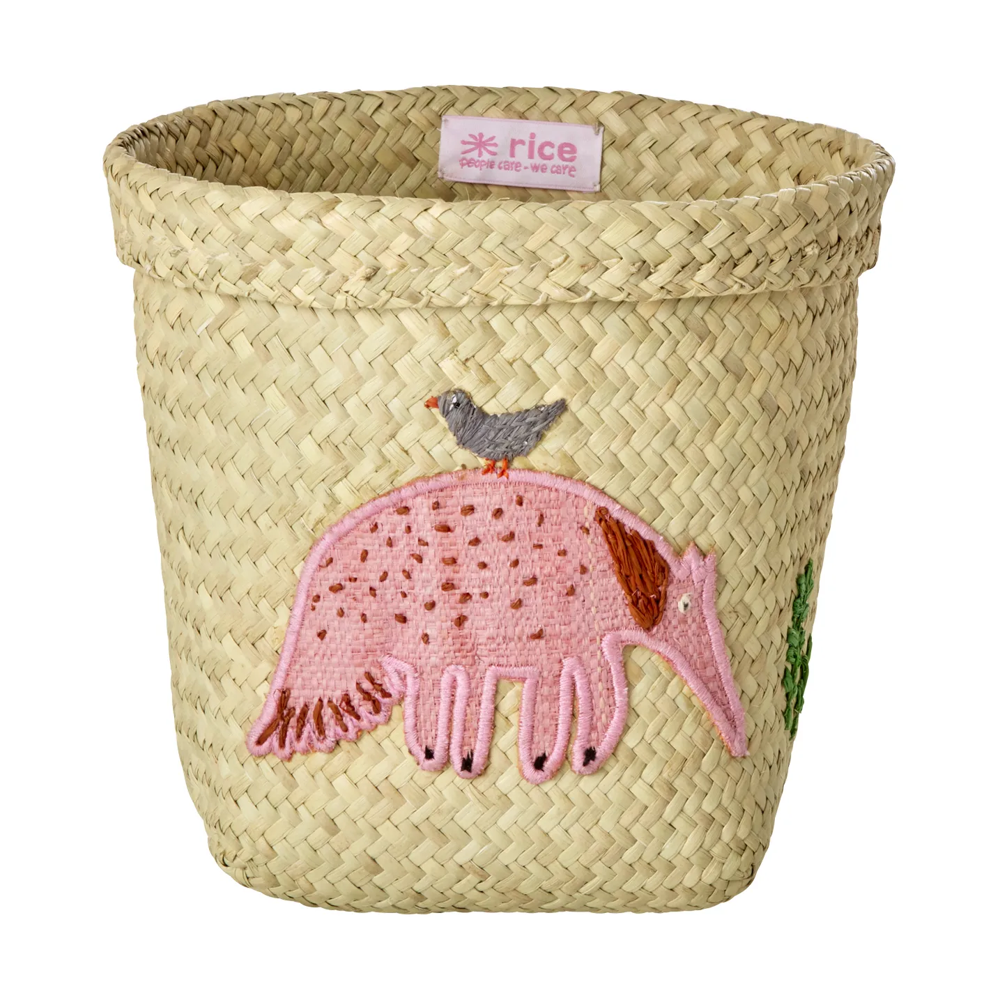 Rice raffia säilytyskori pyöreä 2 osaa, Animal Embroidery-Pink-orange RICE