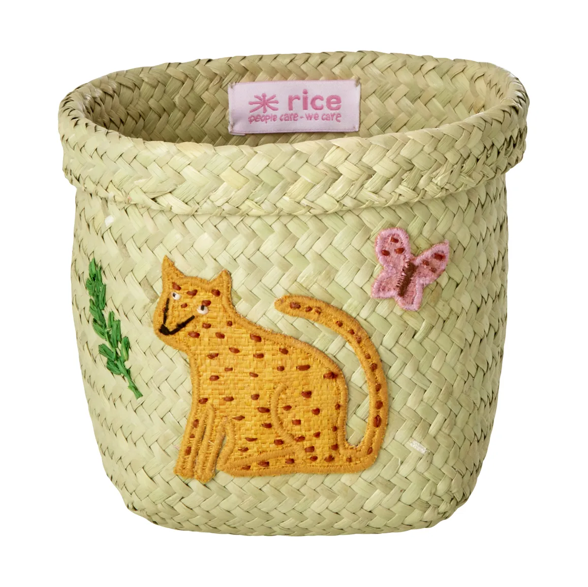 Rice raffia säilytyskori pyöreä 2 osaa, Animal Embroidery-Pink-orange RICE