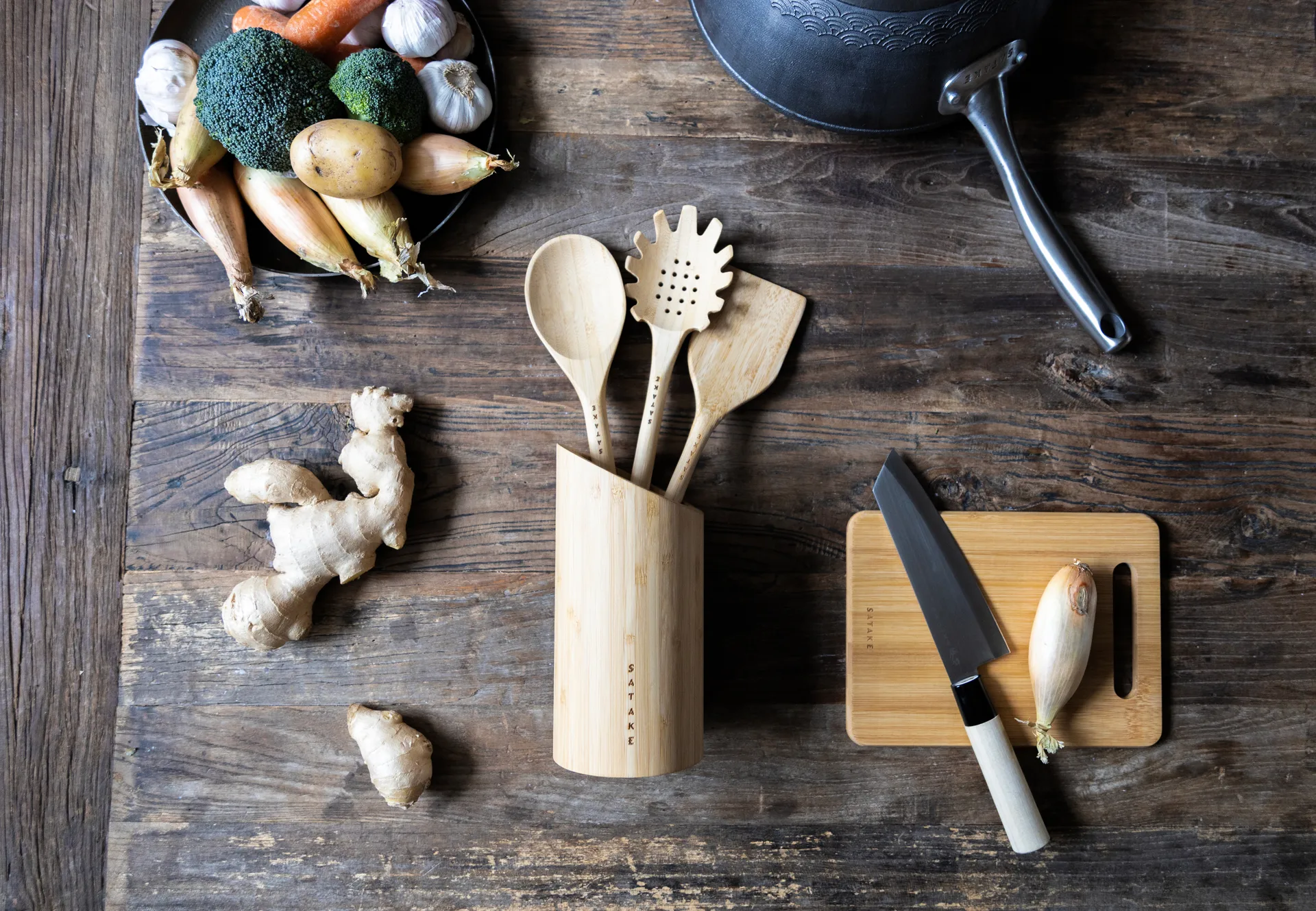 Satake työvälineet ja työvälineteline, Bambu, 4 osaa Satake