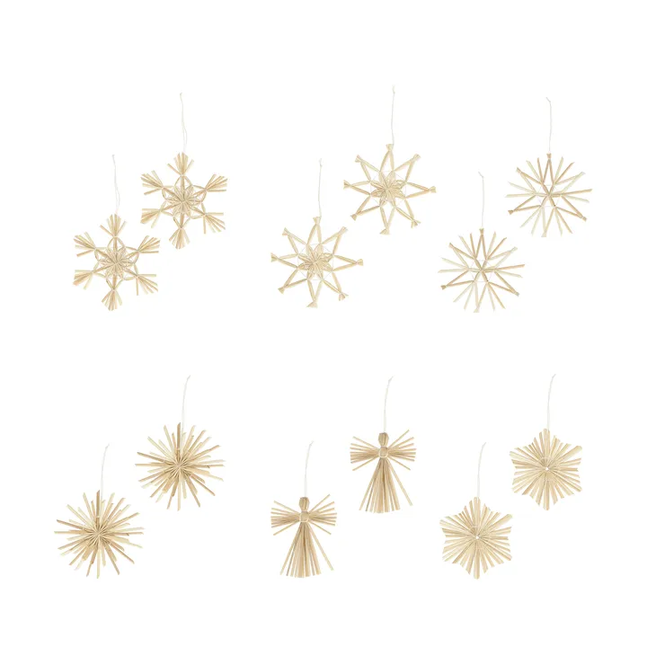 Olkinen joulukuusenkoriste, 12 osaa - Valkoinen - Scandi Living