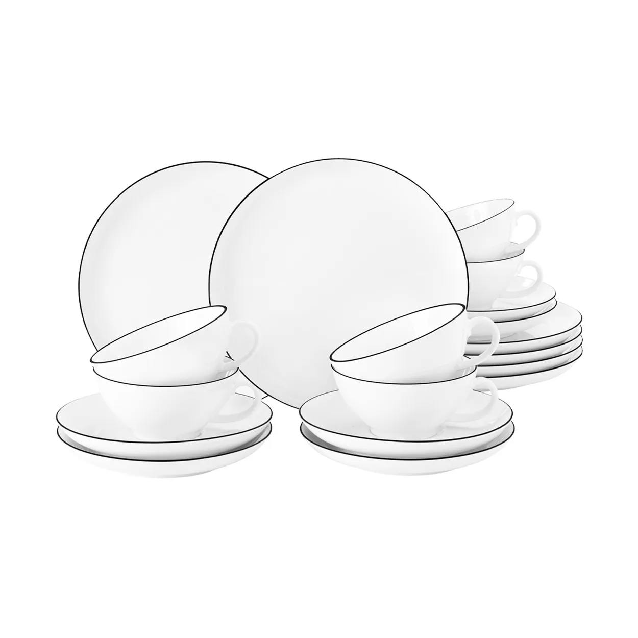 Seltmann Weiden Lido black line -teeastiasto 18 osaa Valkoinen mustalla reunalla