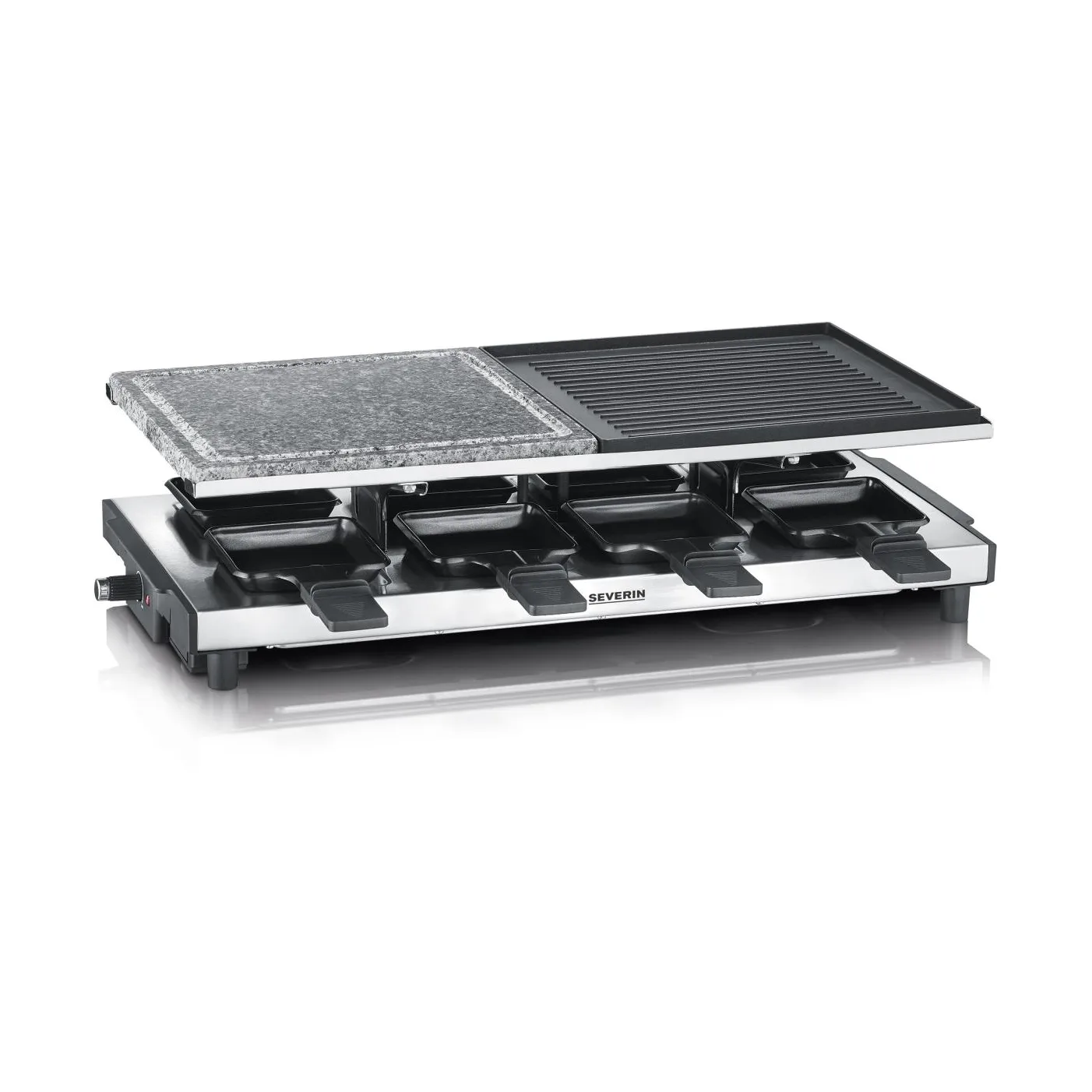 Severin RG 2373 raclette-grilli deluxe yhdistelmä 8 pannua, Hopea Severin