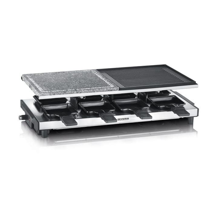 Severin RG 2373 raclette-grilli deluxe yhdistelmä 8 pannua, Hopea Severin