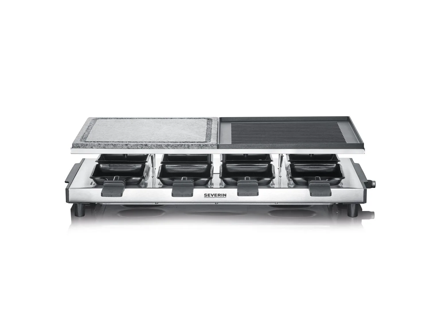 Severin RG 2373 raclette-grilli deluxe yhdistelmä 8 pannua, Hopea Severin