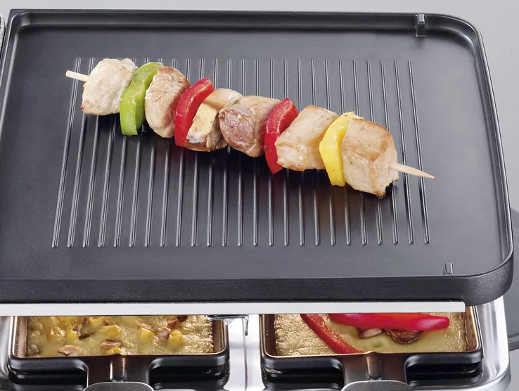 Severin RG 2373 raclette-grilli deluxe yhdistelmä 8 pannua, Hopea Severin