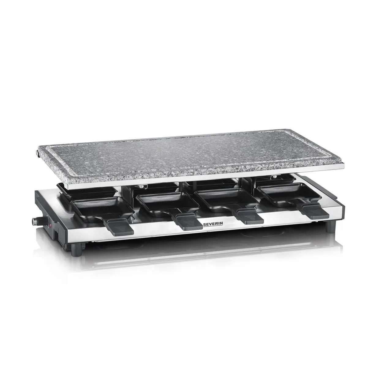 Severin RG 2374 raclette-grilli kivellä 8 pannua, Hopea Severin