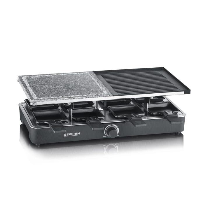 Severin RG 2376 raclette-yhdistelmägrilli/kivi 8 pannulla, Musta Severin