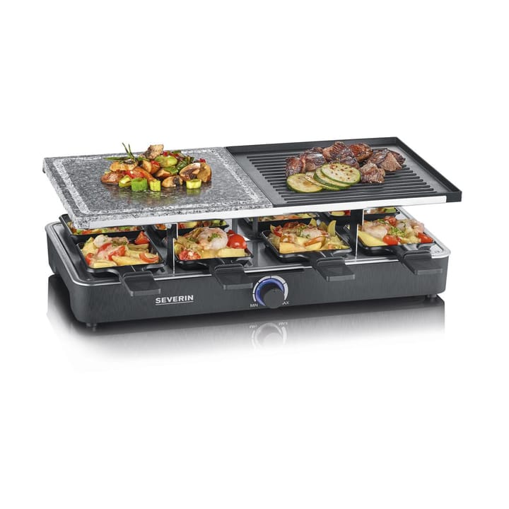 Severin RG 2376 raclette-yhdistelmägrilli/kivi 8 pannulla, Musta Severin