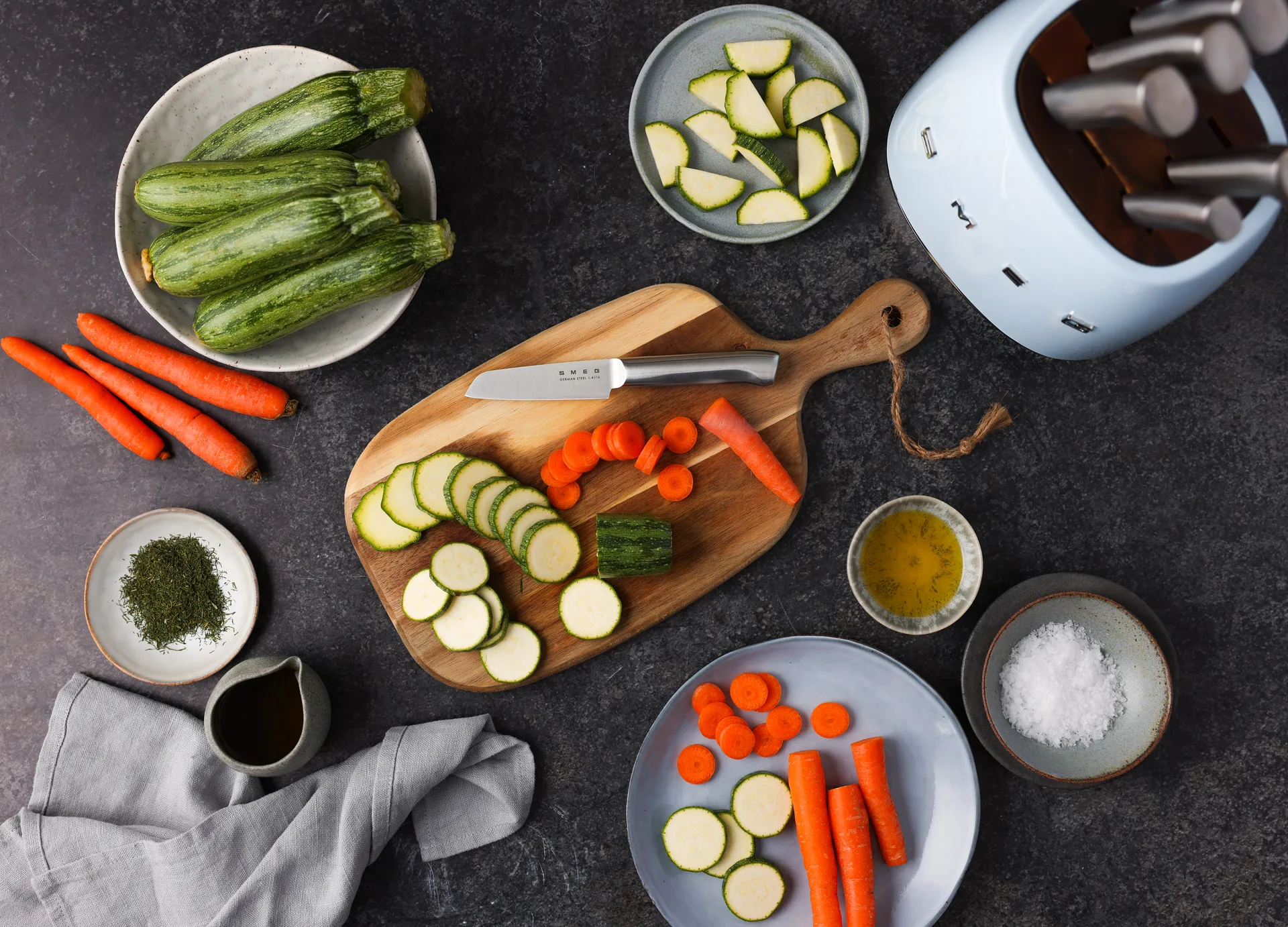 Smeg 50's Style veitsisarja 7 osaa, Pastell sininen Smeg