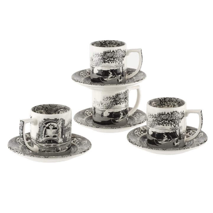 Black Italian -espressokuppi aluslautasella, 4-pakkaus - 9 cl - Spode