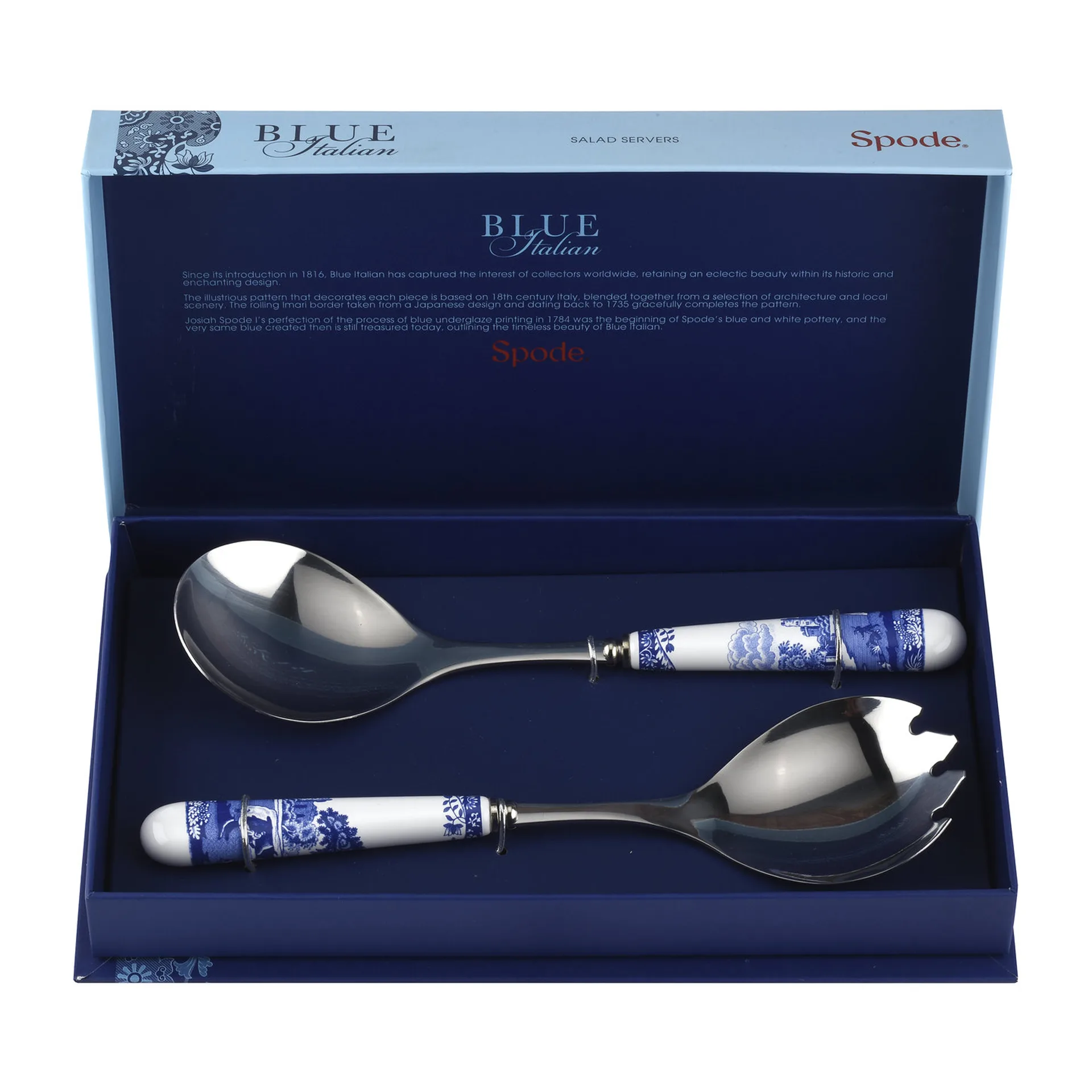 Blue Italian -salaattiottimet 2 osaa, Keramiikka-ruostumaton teräs Spode