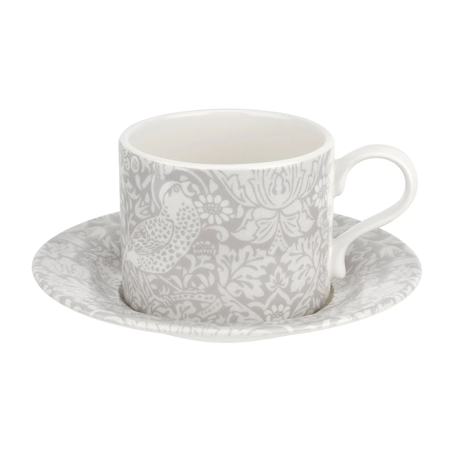 Strawberry Thief -teekuppi aluslautasella 28 cl, Grey Spode