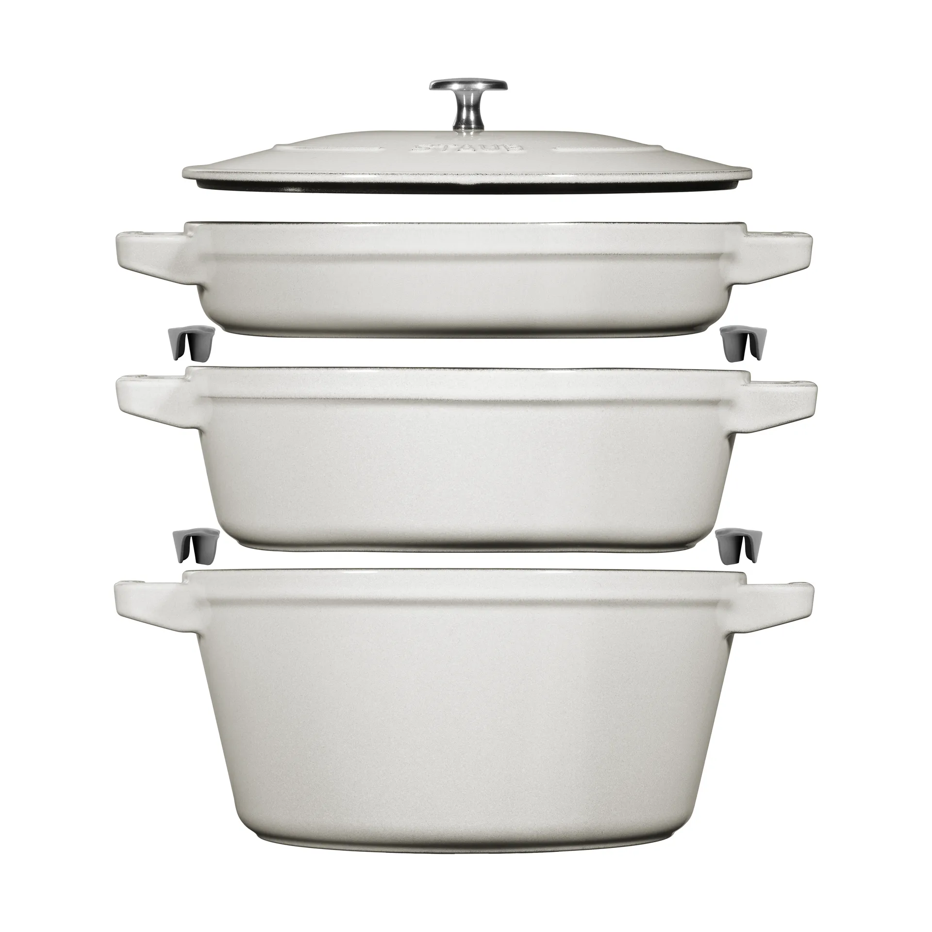 Staub kattila- ja kasvisetti pinottava 5 osaa., White truffle STAUB