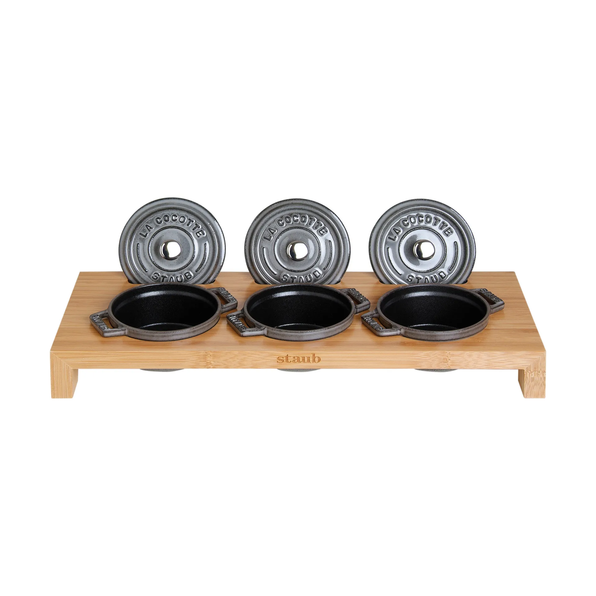 Staub tarjoiluteline 3 minikattilalle, Bambu STAUB