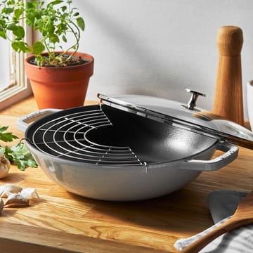 Staub wokpannu valurauta lasikannella Ø30 cm - White truffle - STAUB