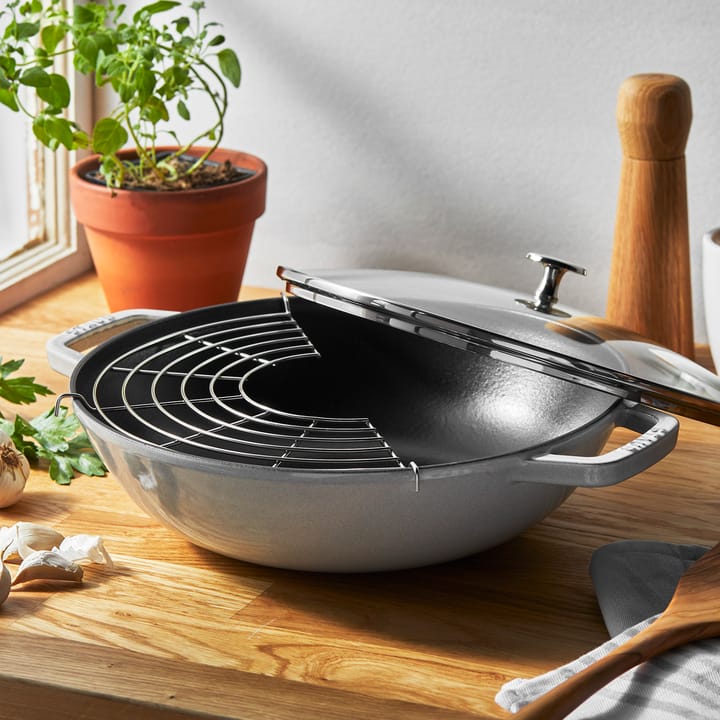 Staub wokpannu valurauta lasikannella Ø30 cm, White truffle STAUB