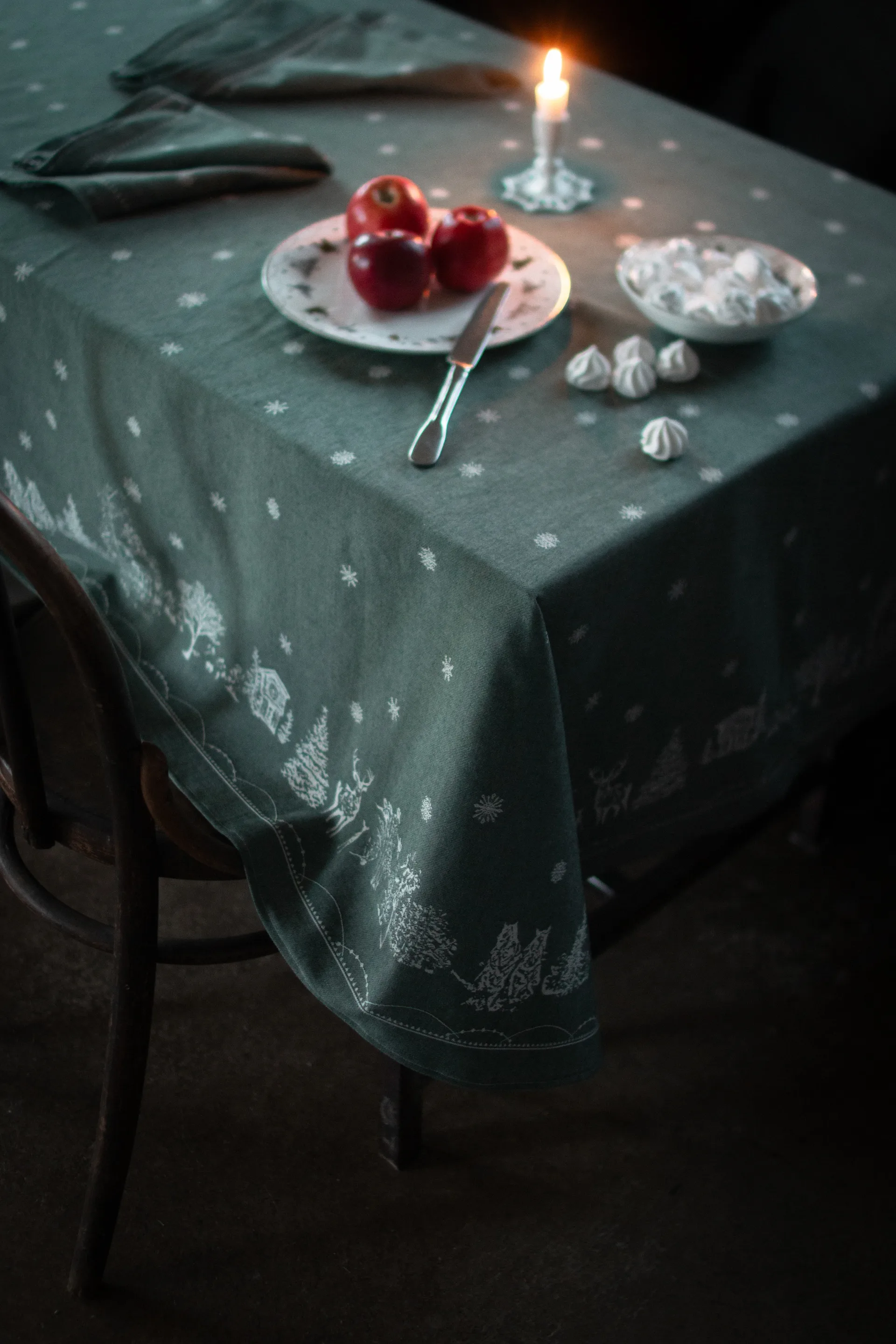 Jouluaamun kangaslautasliina 45x45 cm 2-pack, Valko-vihreä Wik & Walsøe