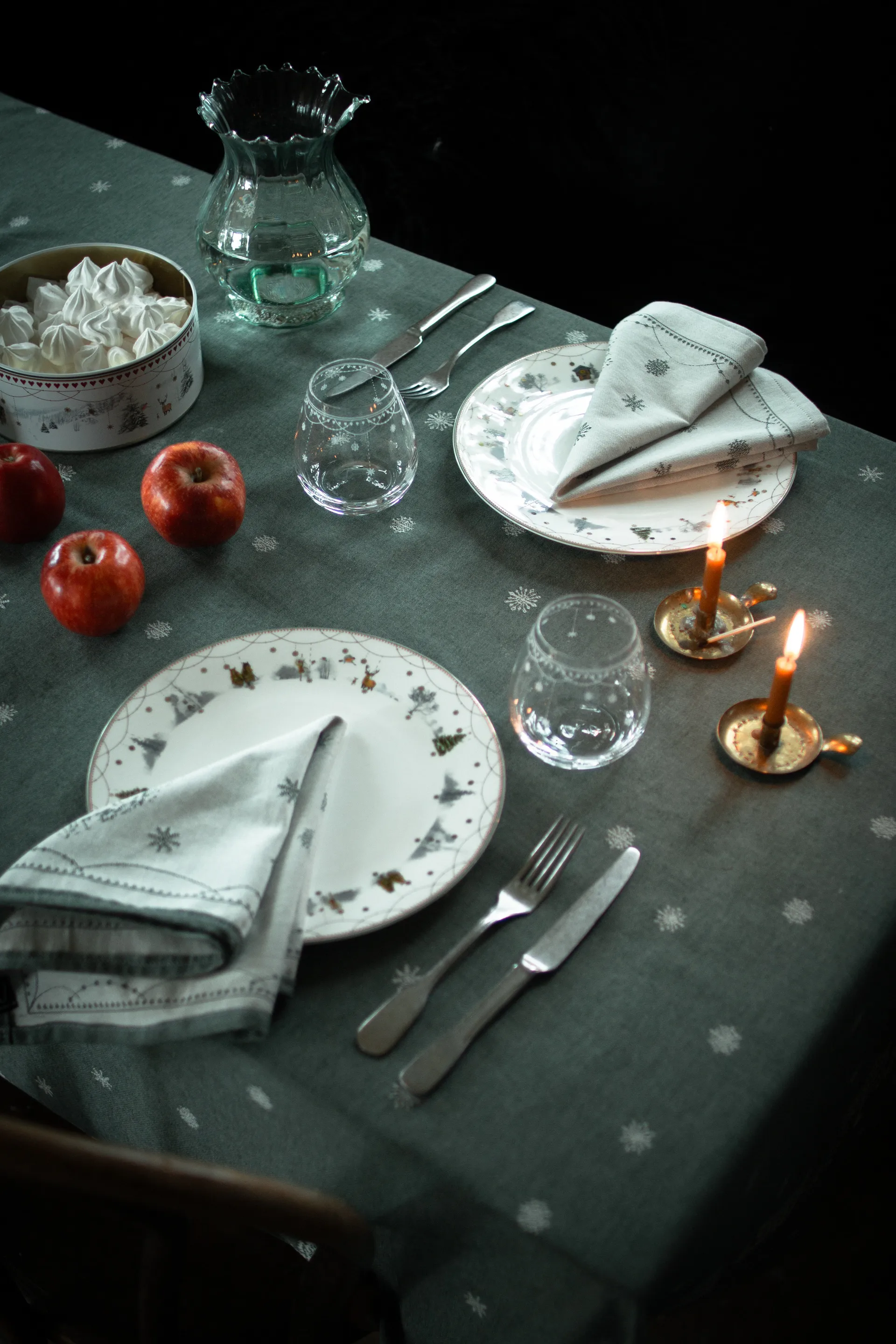 Jouluaamun kangaslautasliina 45x45 cm 2-pack, Valko-vihreä Wik & Walsøe