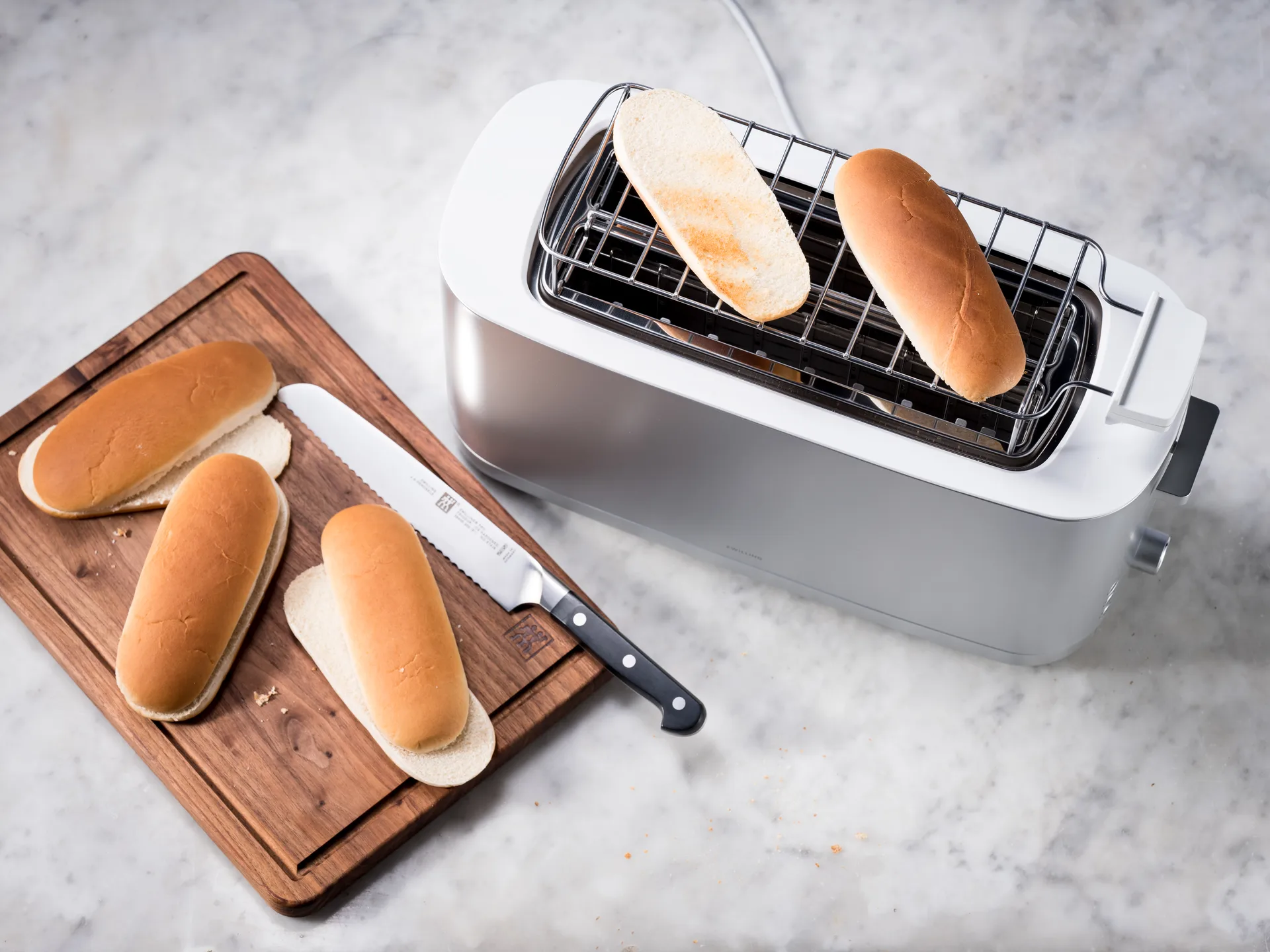 Zwilling leivänpaahdin leivänlämmittimellä 2 pitkää lokeroa., Hopea Zwilling