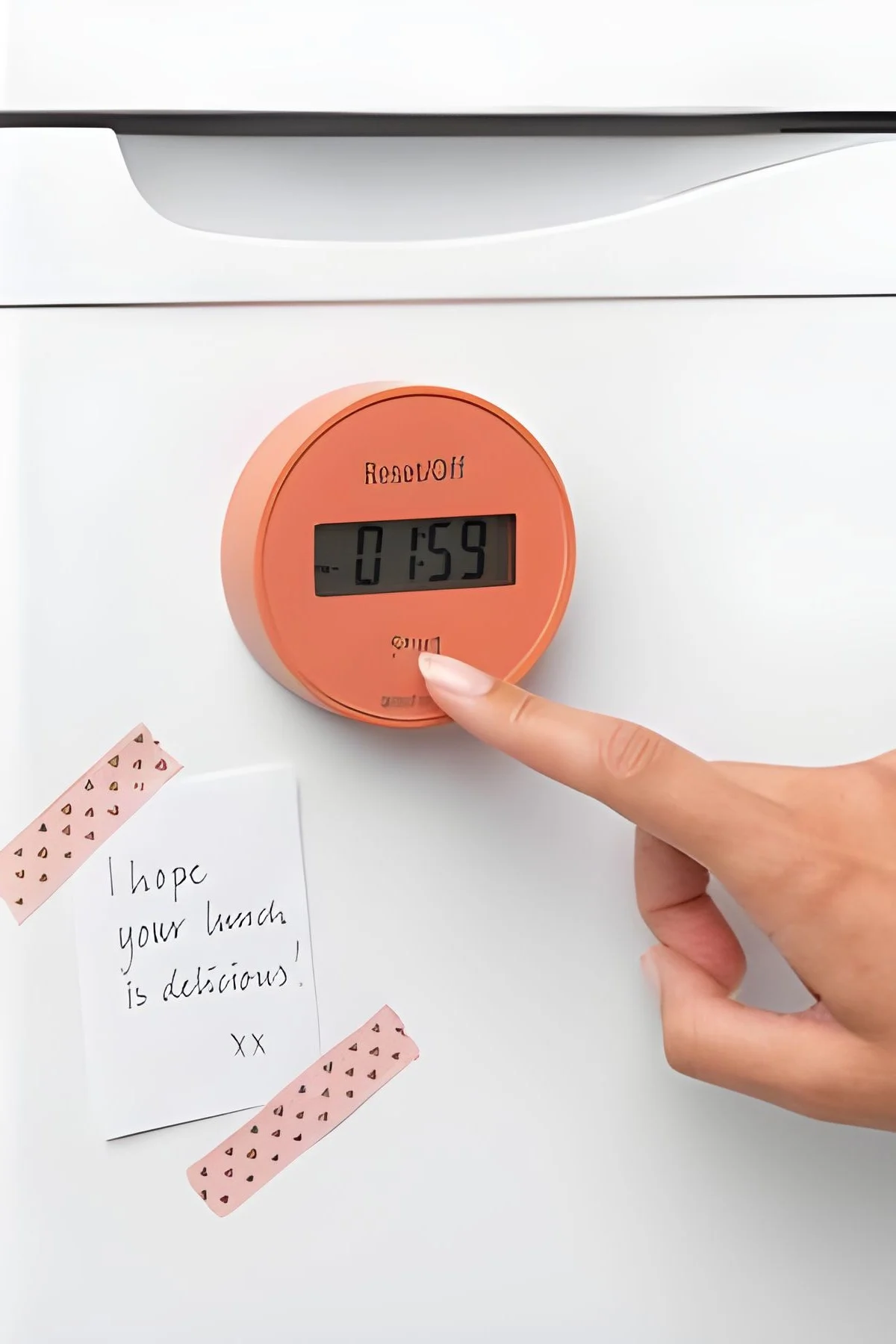 Brabantian digitaalinen keittiöajastin on paitsi kauniin lohi-vaaleanpunainen, myös varustettu magneetilla, jonka avulla se voidaan kiinnittää jääkaapin oveen – välttämätön apuväline harrastelijakokkeille, jotka haluavat pitää ajan kulun silmällä.